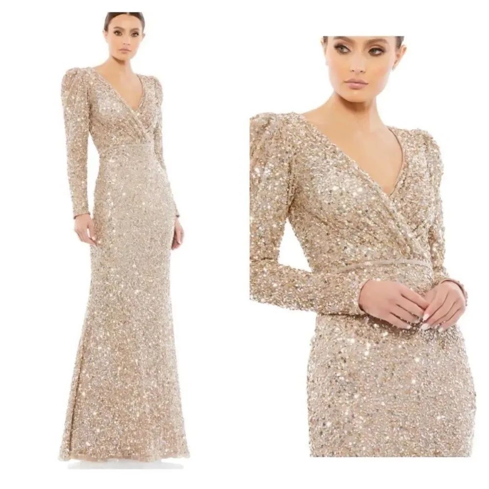 Mac Duggal 41488 Long Sleeve Sequin Column Gown NWT $498